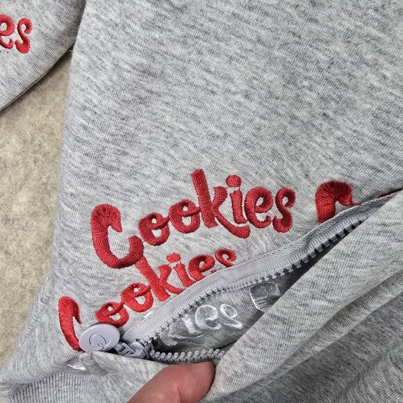 Cookies Grey Hoodie Red & White Logo Embroidery Size M - Picture 3 of 7